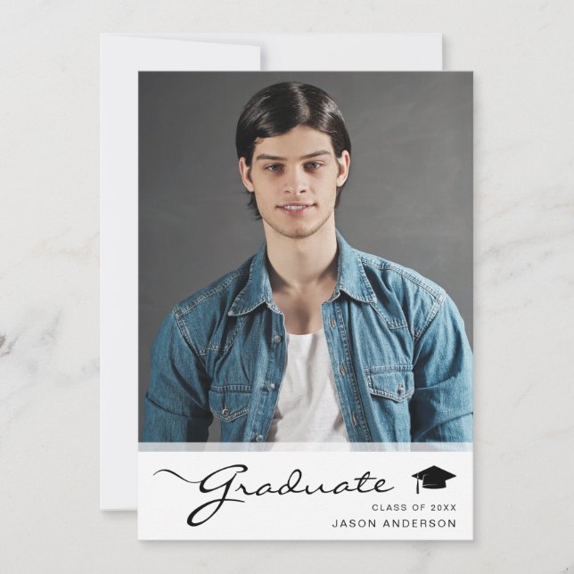 Modern Graduate Elegant Script | Trendy 1 Photo Announcement (Front)
