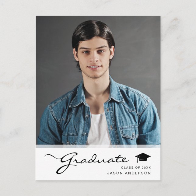 Modern Graduate Elegant Script | Trendy 1 Photo Postcard (Front)