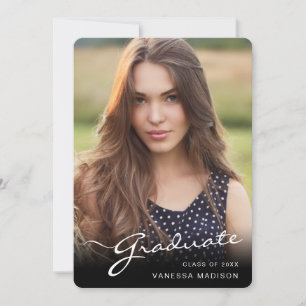 Modern Graduate Elegant Script Trendy Photo Announcement