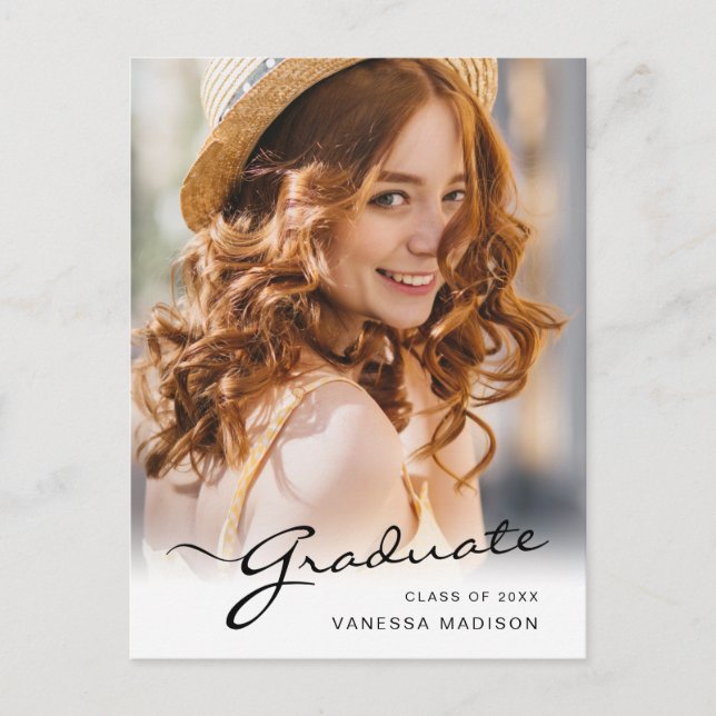 Modern Graduate | Elegant Script Trendy Photo Postcard (Front)