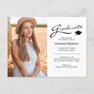 Modern Graduate Elegant Script   Trendy Photo Postcard