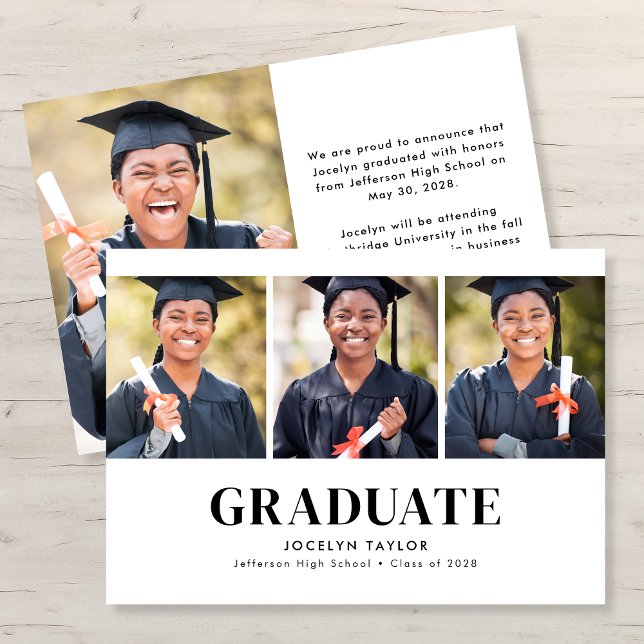 Modern Graduate Elegant White 4 Photo Graduation Announcement (Creator Uploaded)