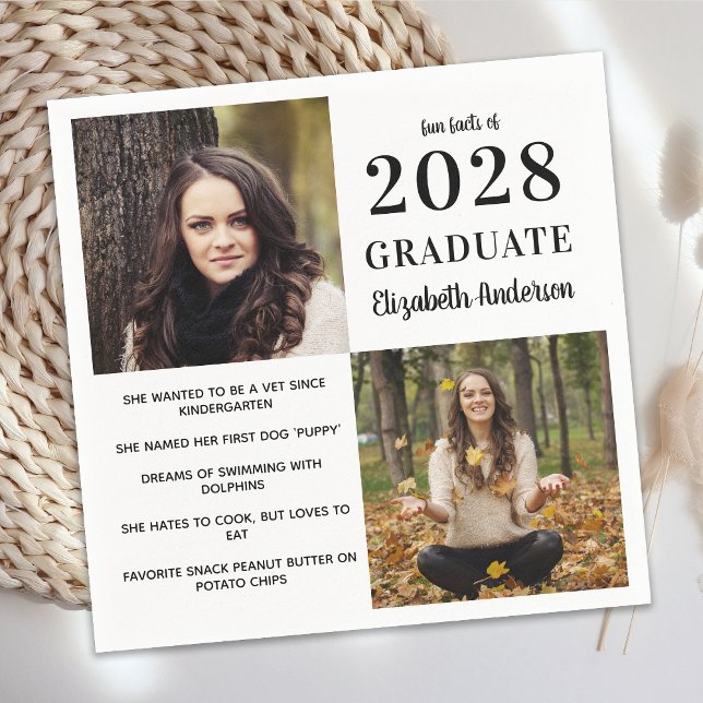 Modern Graduate Fun Facts 2 Photo Graduation Napkin (Creator Uploaded)