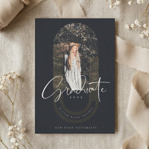 Modern Graduate Geometric Concentric Arches Photo Invitation