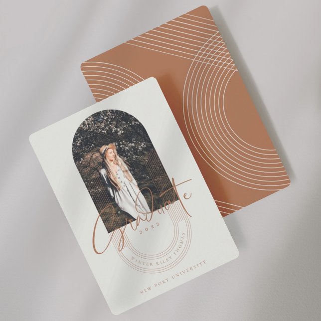 Modern Graduate Geometric Concentric Arches Photo Invitation (Creator Uploaded)