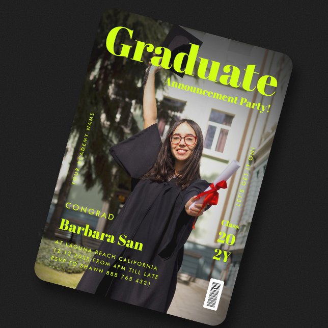 Modern Graduate Grad Graduation Party Magazine  Invitation (Creator Uploaded)