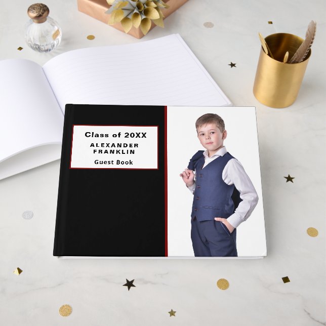Modern Graduate Graduation Class Photo Personalise Guest Book (Front Open)