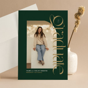 Modern graduate green gold photo graduation invitation
