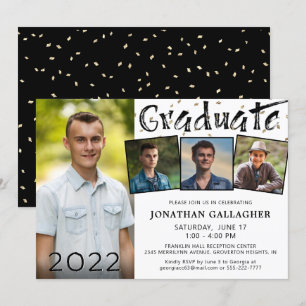 Modern Graduate Hand Lettered 4 Photo Collage Invitation
