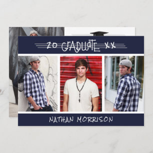 Modern Graduate Hand Lettered 4 Photo Custom Colou Invitation