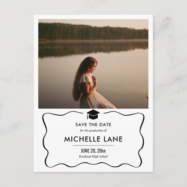 Modern Graduate Hat Save The Date Photo Postcard (Front)