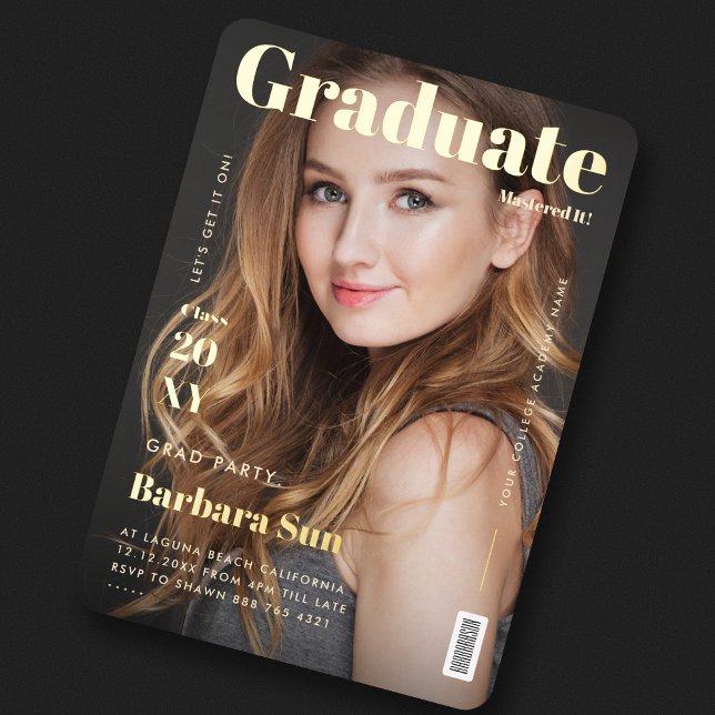 Modern Graduate Magazine Cover Graduation Gold (Modern Graduate Magazine Cover Graduation Gold Foil Invitation
)