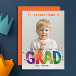 Modern Graduate Orange Photo Portrait Watercolor Announcement