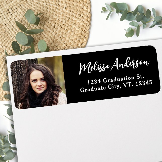 Modern Graduate Personalised Photo Return Address Label (Creator Uploaded)