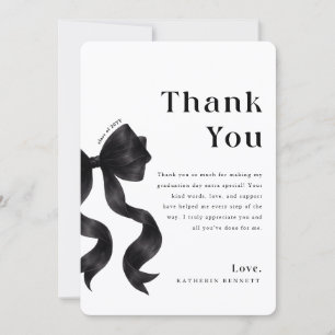 Modern Graduate Photo Black Bow Graduation Party Thank You Card