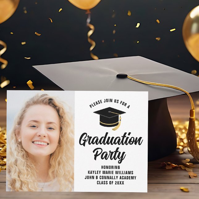 Modern Graduate Photo Bold Script Graduation Party Invitation (Creator Uploaded)