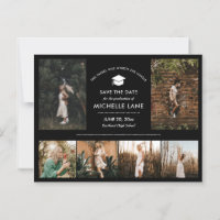Modern Graduate Photo Collage Black Save The Date