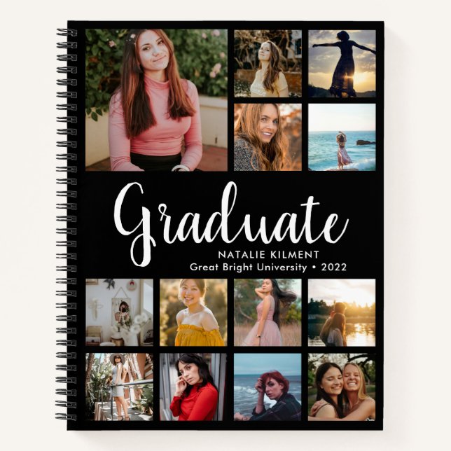 Modern Graduate Photo Collage Graduation Black Notebook (Front)