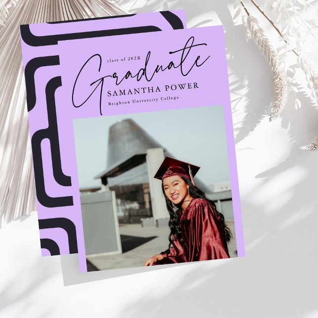 Modern Graduate Photo Geometric Purple Graduation Announcement (Creator Uploaded)