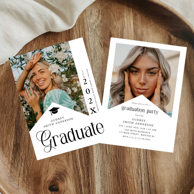 Modern Graduate Photo Graduation Party Ribbon Invitation (Creator Uploaded)