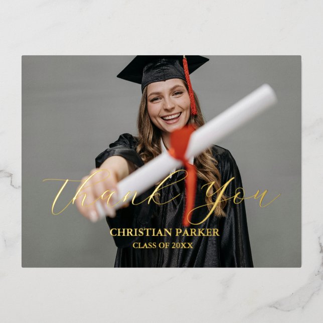 Modern Graduate Photo Graduation Thank You Card (Front)