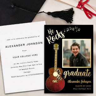 Modern Graduate Photo Guitar Music Black and Gold
