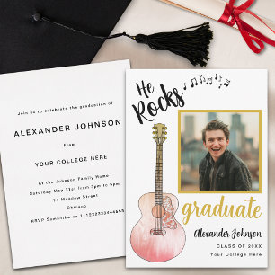 Modern Graduate Photo He Rocks Graduation Party Invitation