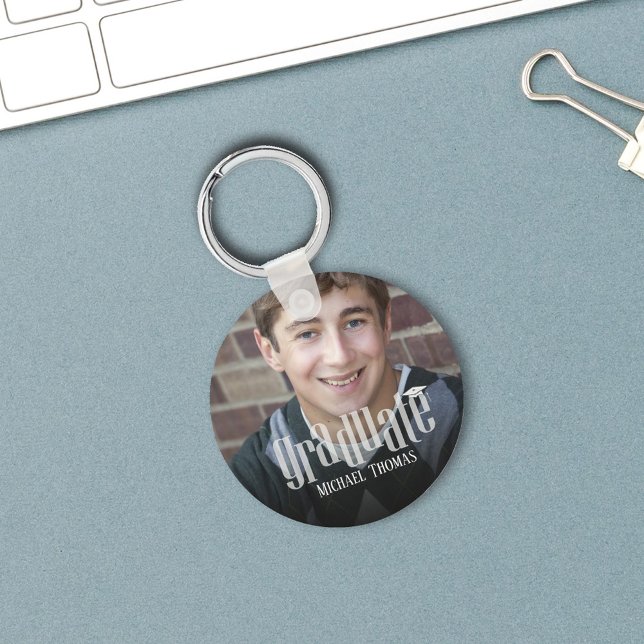 Modern Graduate Photo Keepsake Template Key Ring (Graduation photo keychain)