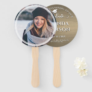 Modern Graduate Photo Metallic Brown Graduation Hand Fan