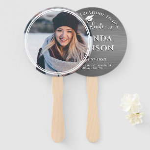 Modern Graduate Photo Metallic Grey Graduation  Hand Fan