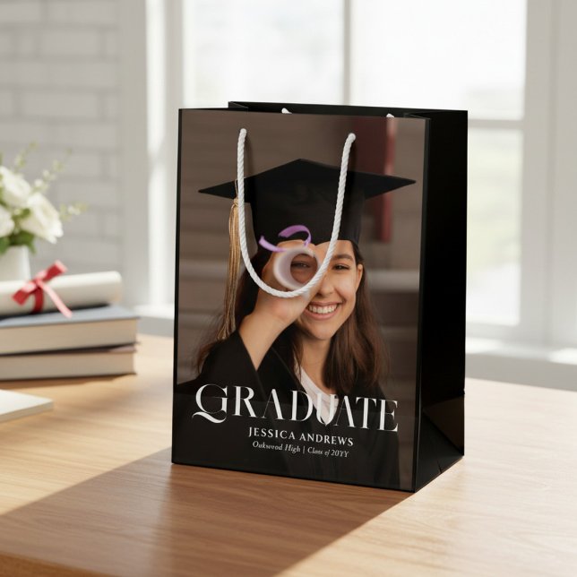 Modern Graduate Photo Script Graduation Medium Gift Bag (Creator Uploaded)