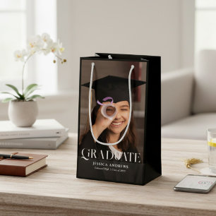 Modern Graduate Photo Script Graduation Small Gift Bag