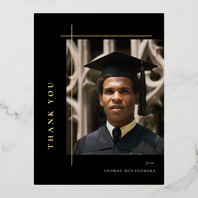 Modern Graduate Photo Thank You Foil Invitation Postcard (Front)