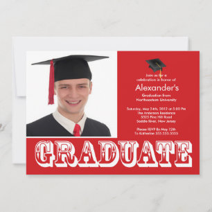 Modern Graduate Red Photo Graduation Party Invitation