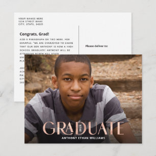 Modern Graduate Rose Gold Overlay Photo Graduation Postcard