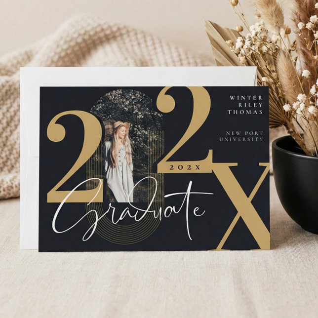 Modern Graduate Script 2022 Concentric Arch Photo Invitation (Minimal Modern Arch Photo Graduation Announcement)