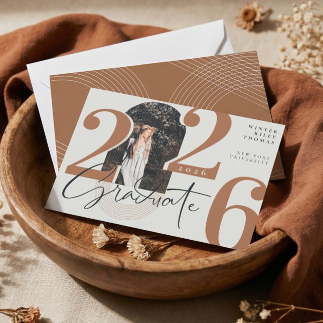 Modern Graduate Script 2024 Concentric Arch Photo Invitation (Modern Graduate Script 2026 Concentric Arch Photo Invitation)