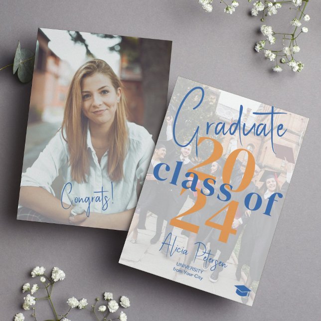 Modern graduate script 2 photos graduation announcement (Creator Uploaded)