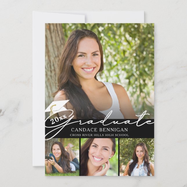 Modern Graduate Script 5 Photo Party Invitation (Front)