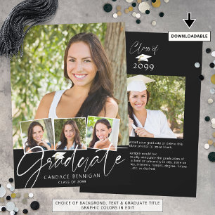 Modern Graduate Script 5 Photos Black White Announcement