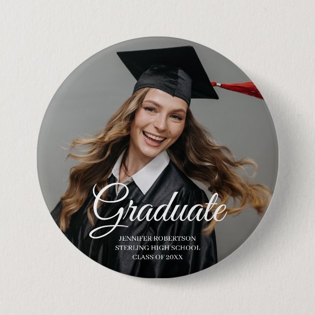 Modern Graduate Script Classic Simple Custom Photo 7.5 Cm Round Badge (Front)