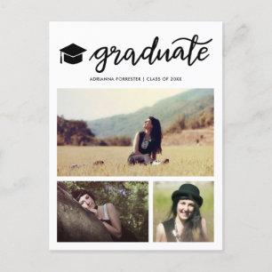 Modern Graduate Script Graduation Photo Collage Invitation Postcard