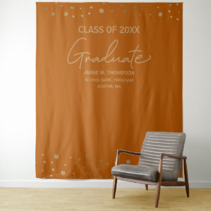 Modern Graduate Script Orange Gold graduation Tapestry