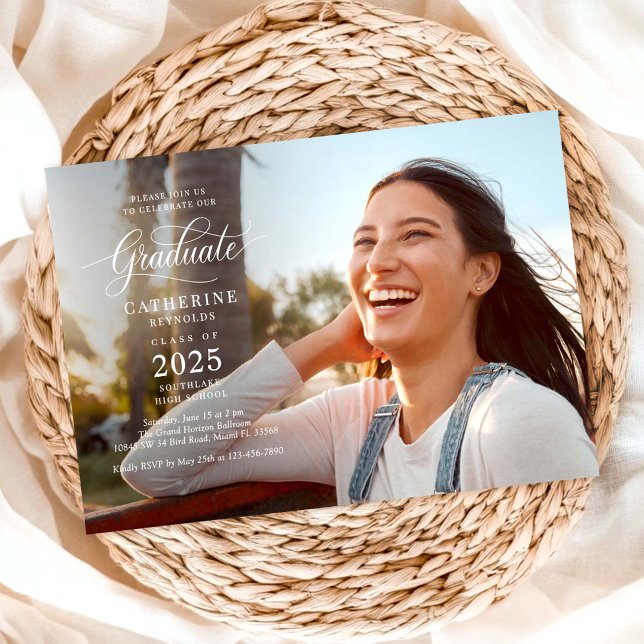 Modern Graduate Script Photo Graduation  Invitation (Creator Uploaded)