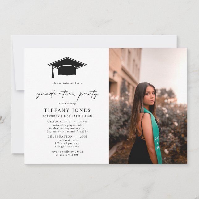 Modern Graduate Script Photo  Graduation Party  Invitation (Front)