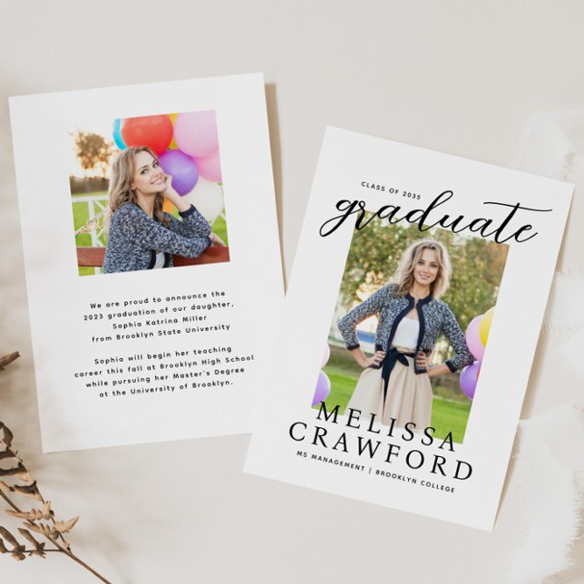 Modern Graduate Script Typography Photo Graduation Announcement (Creator Uploaded)