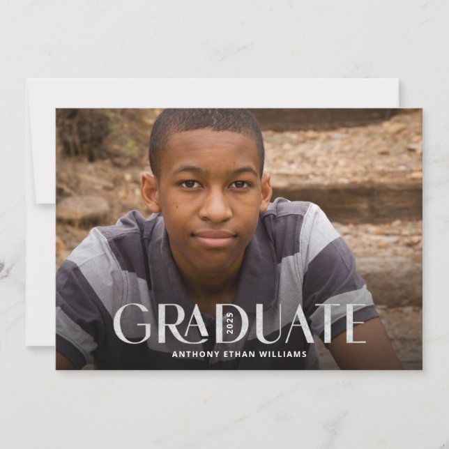Modern Graduate Silver Overlay Graduation Party Invitation (Front)