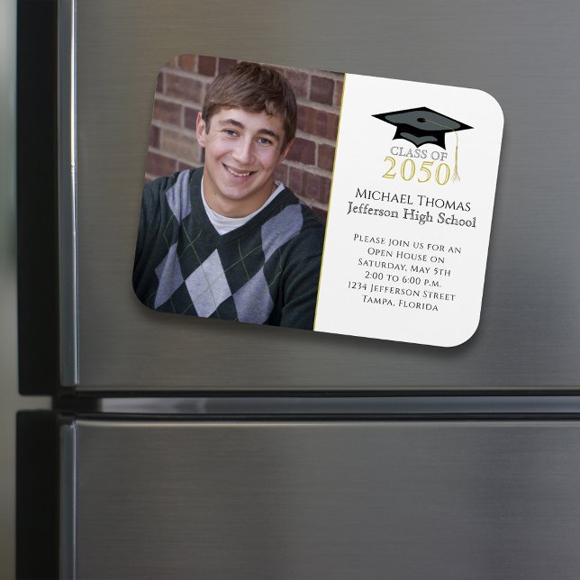 Modern Graduate Simple Black Gold Photo Simple Magnet (Creator Uploaded)