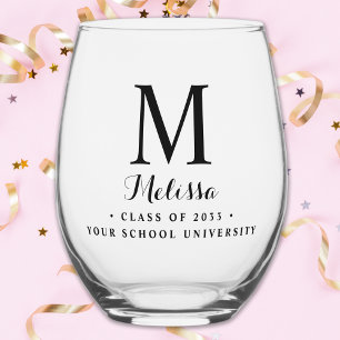 Modern Graduate Simple Custom Monogram Graduation Stemless Wine Glass