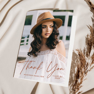 Modern Graduate Terracotta Script Photo Graduation Thank You Card